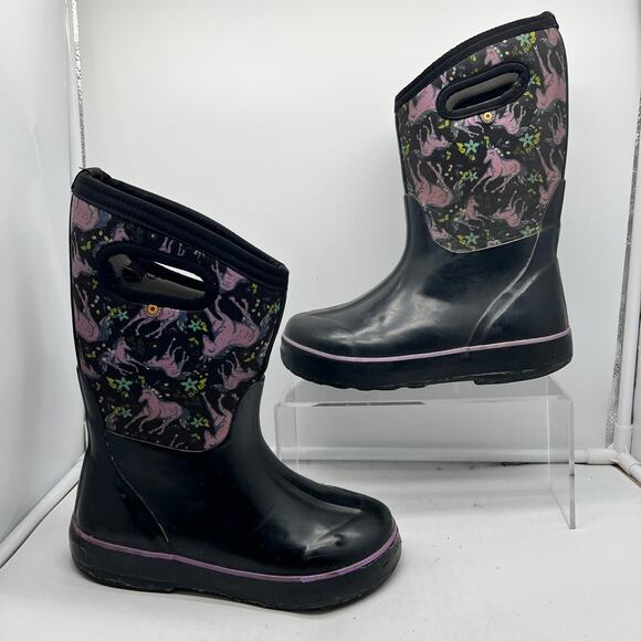 Bogs Snow Boots Kids Youth 3 Classic Unicorn Handle Pull On Black Winter - Picture 1 of 12